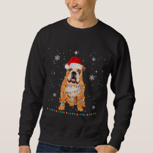 Sudadera Bulldog inglés Santa Christmas Tree Lights Xmas