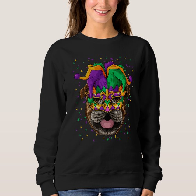 Sudadera Bulldog Mardi Gras Perro Face Festival Jester (Anverso)