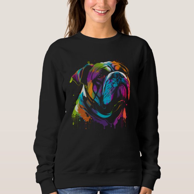 Sudadera Bulldog Painting Watercolor Paint Colorful Mom Dad (Anverso)