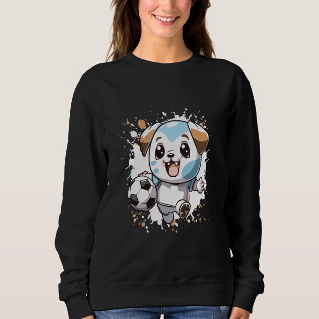 Sudadera Bulldog Perro jugando al fútbol cómico (Anverso)