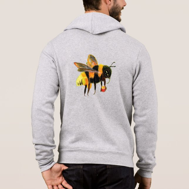 Sudadera Bumble Bee Cargando Polen Gris Luz (Reverso)