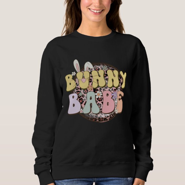 Sudadera Bunny Babe Rabbit Ear Buffalo Plaid Retro Groovy E (Anverso)