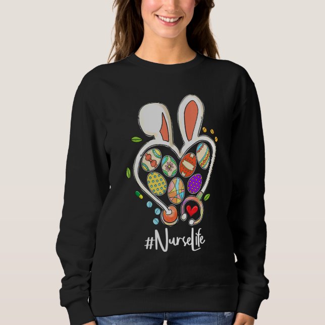 Sudadera Bunny Ears Stethoscope Enfermera Enfermería de vid (Anverso)