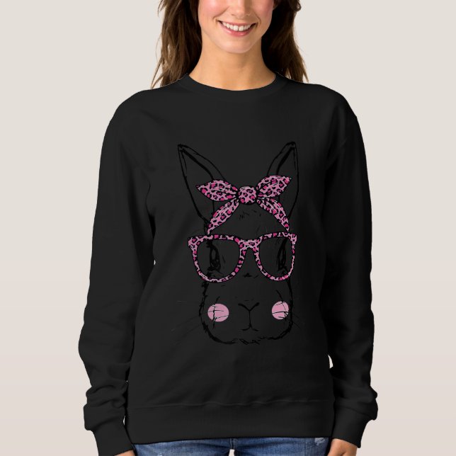 Sudadera Bunny Face Gafas De Leopardo Rosa Día De Pascua Mu (Anverso)