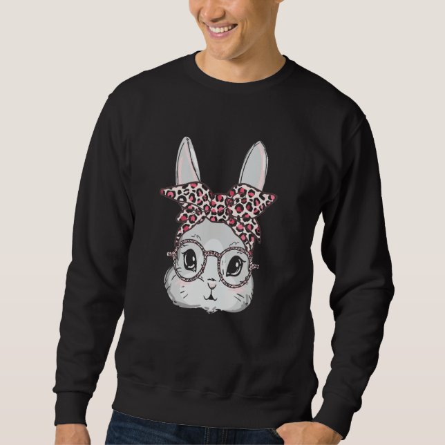 Sudadera Bunny Face Leopard Glasses Headband Happy Easter D (Anverso)