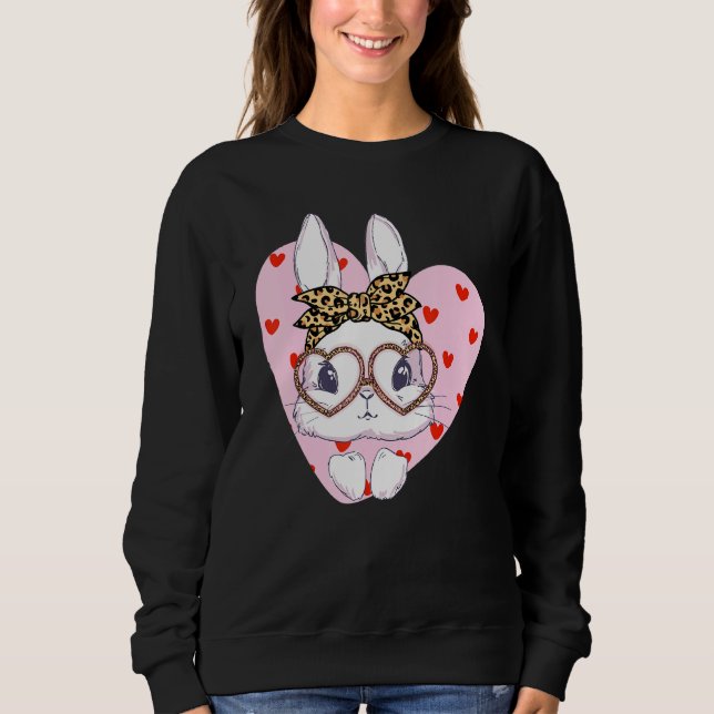 Sudadera Bunny Face Leopard Glasses Red Heart Happy Easter (Anverso)
