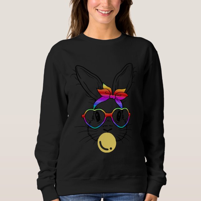 Sudadera Bunny Face Rainbow Glasses Bubble Gum Easter Day (Anverso)