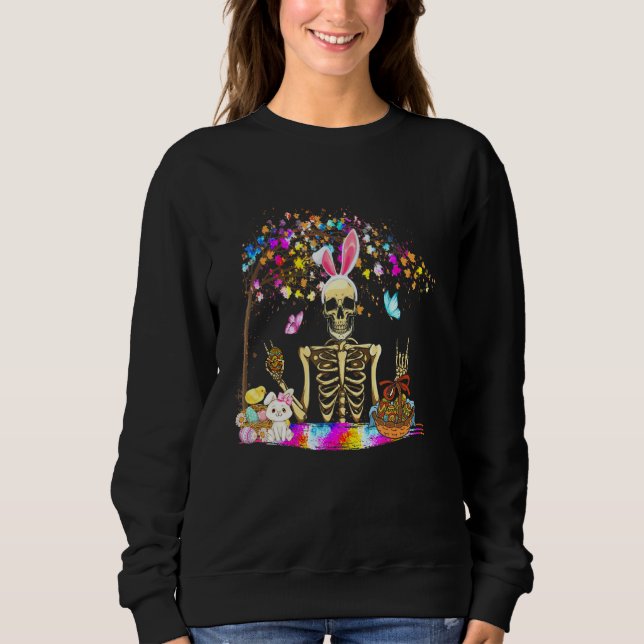 Sudadera Bunny Skeleton Cute Bunny Chick Eggs Cesta Feliz (Anverso)