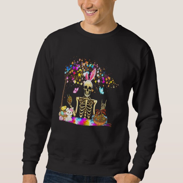 Sudadera Bunny Skeleton Cute Bunny Chick Eggs Cesta Feliz (Anverso)