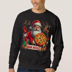 Sudadera Buon Natale Santa Italiana con pizza y reno