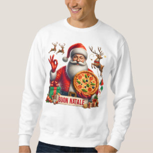 Sudadera Buon Natale Santa Italiana con pizza y reno