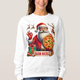 Sudadera Buon Natale Santa Italiana con pizza y reno