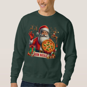 Sudadera Buon Natale Santa italiano con pizza y renos