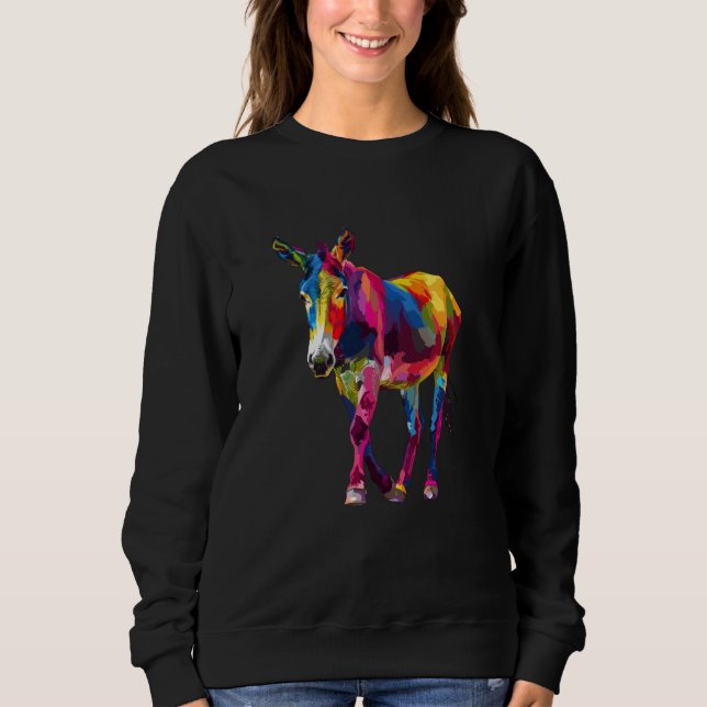 Sudadera Burro geométrico de animal arcoiris colorido (Anverso)