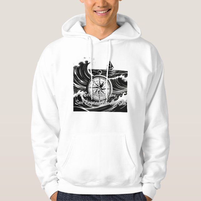 Sudadera Buscar aventura, navegar más allá del horizonte (Anverso)
