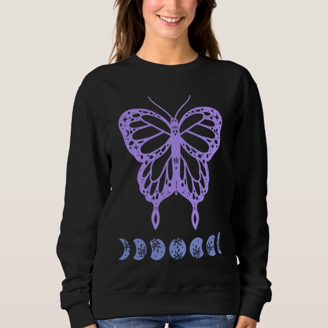 Sudadera Butterfly and Moon Phase New Age Witchy Purple and (Anverso)