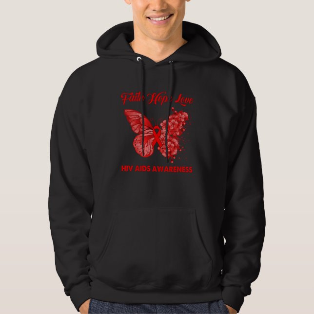 Sudadera Butterfly Faith Hope Love Red Ribbon HIV AIDS Day  (Anverso)