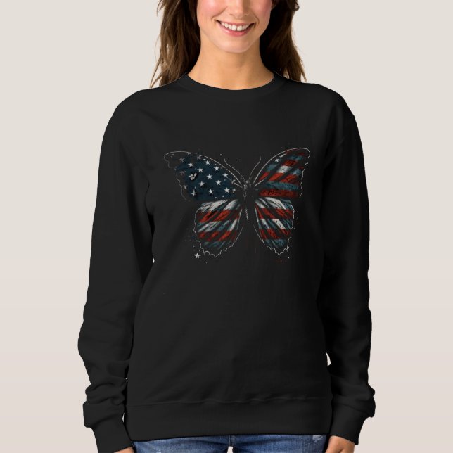 Sudadera Butterfly USA Flag 4th of July For Women Girl  1 (Anverso)