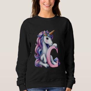 Sudadera C Letra inicial unicornio monograma alfabeto birth