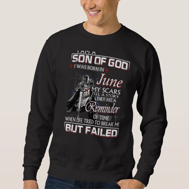 Sudadera Caballero Templario Soy Hijo de Dios Junio Nacido  (Anverso)