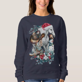 Sudadera Caballo de navidad en botas de vaquero de vaquero