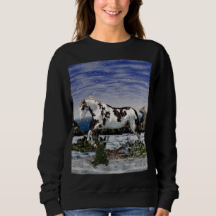 Sudadera Caballo de pintura castaño y blanco en nieve