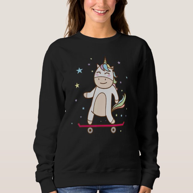 Sudadera Caballo Fantastico Unicornio En Skateboard (Anverso)