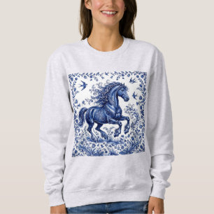 Sudadera Caballo frisón al estilo Delftware en prado