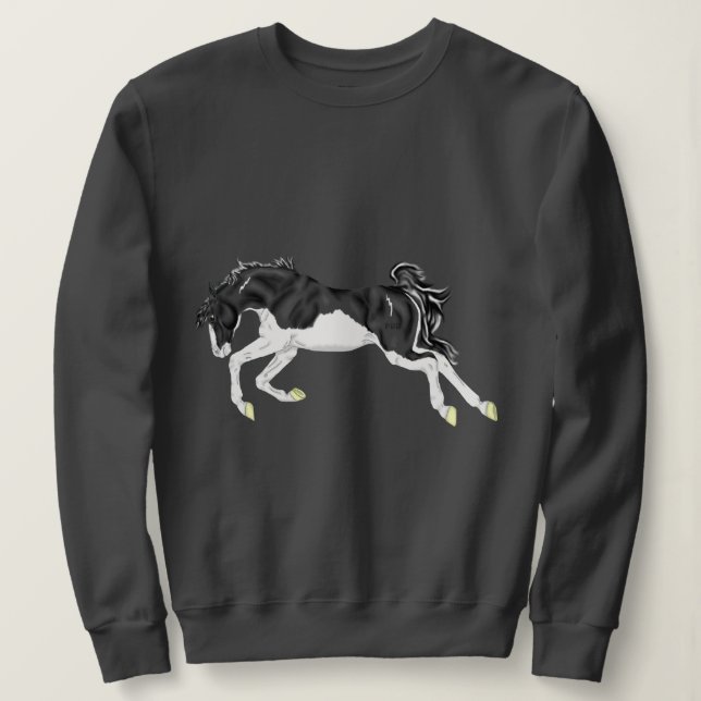 Sudadera Caballo Overo con salpicaduras en blanco y negro (Anverso del diseño)
