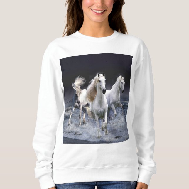 Sudadera Caballos corriendo lanzando almohada (Anverso)