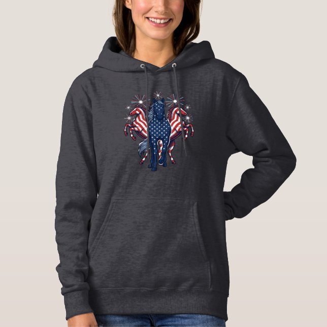 Sudadera Caballos Patrióticos Diseño Vectorial de Fuegos Ar (Anverso)