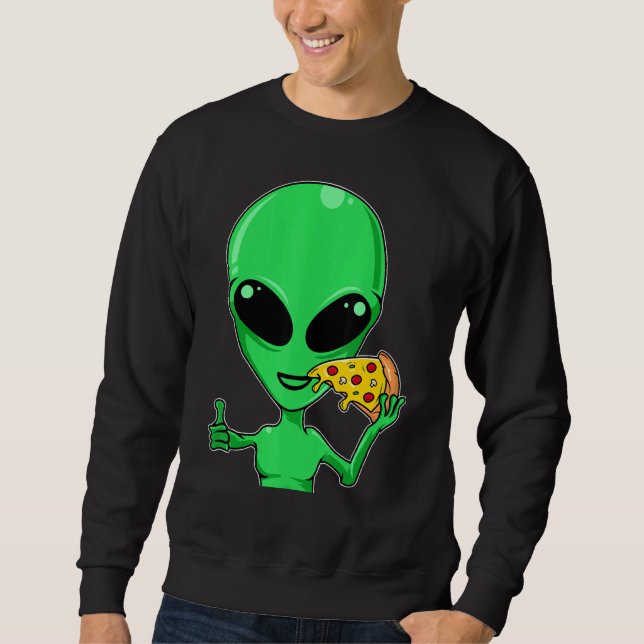 Sudadera Cabeza Alien Comer Pizza Ufo Extraterrestre (Anverso)