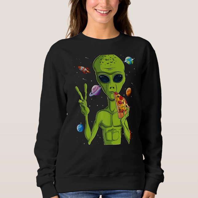 Sudadera Cabeza Alien Comer Pizza Ufo Hombres Extraterrestr (Anverso)