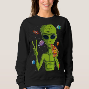 Sudadera Cabeza Alien Comer Pizza Ufo Hombres Extraterrestr