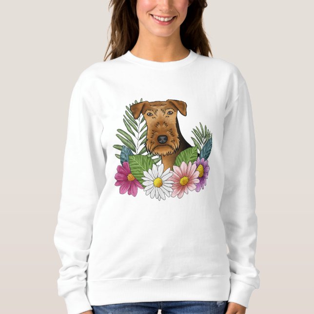 Sudadera Cabeza de Airedale Terrier con flores de verano co (Anverso)