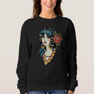 Sudadera Cabeza de Dama Gitana Tatuaje Tradicional American