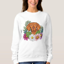 Sudadera Cabeza de perro Vizsla húngaro y flores coloridas