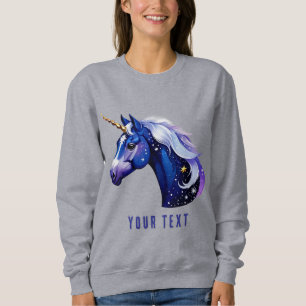 Sudadera Cabeza de Unicornio Azul Retrato en Espacio Noctur