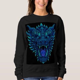 Sudadera Cabeza Dragón Ferociente Flamas Azules Respirantes