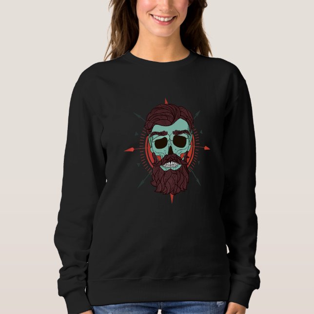 Sudadera Cabezas de cráneo con barba de brújula Grunge Punk (Anverso)
