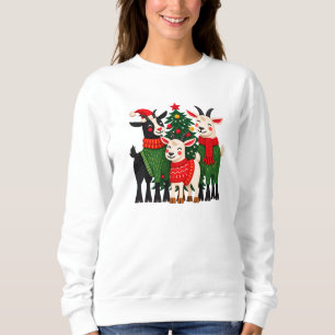 Sudadera Cabra de Navidad adorable junto al árbol