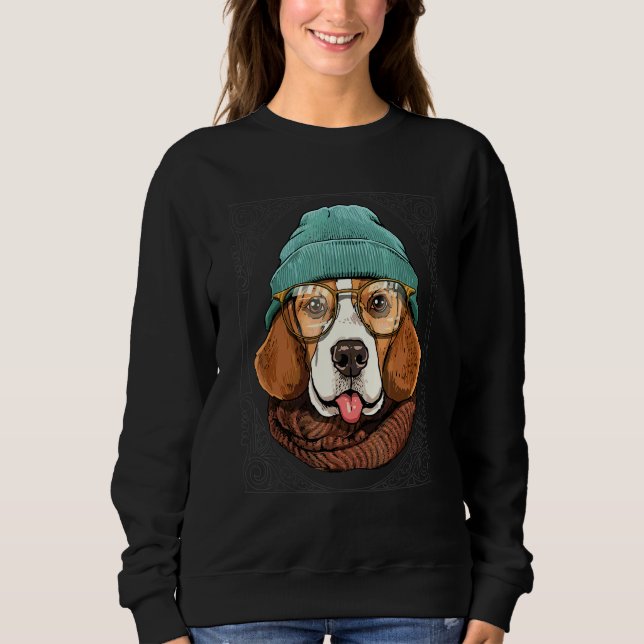 Sudadera Cachorro Beagle Hipster Animal Con Gafas De Sol Ca (Anverso)