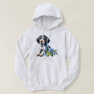 Sudadera Cachorro Blue Tick Hound con delicadas flores azul