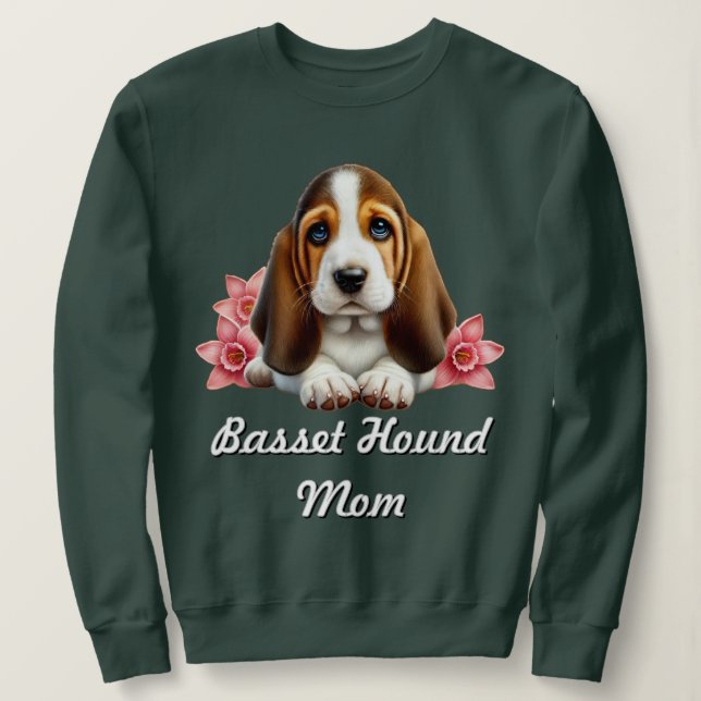 Sudadera  Cachorro de Basset Hound con Flores  (Anverso del diseño)