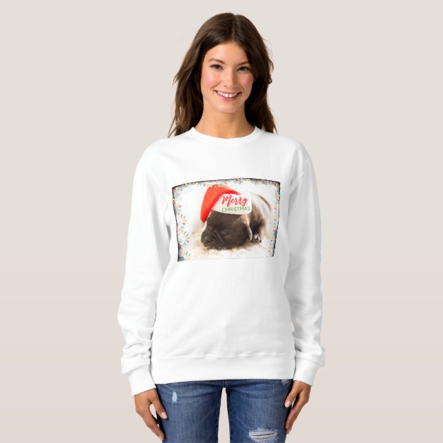Sudadera Cachorro de cachorro en un Navidad de Sombrero Roj (Anverso completo)