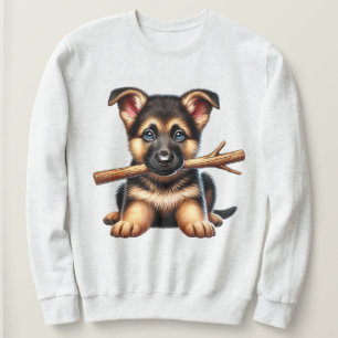 Sudadera Cachorro de Pastor Alemán sosteniendo un palo en s