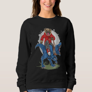 Sudadera Cachorro de perro picante de pug montando dinosaur