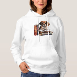 Sudadera Cachorro dulce con libros y gafas