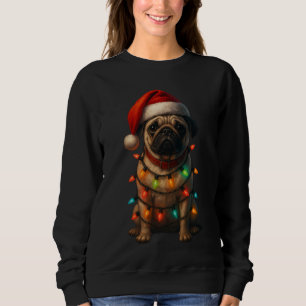 Sudadera Cachorro Pug Adorable Envuelto en Luces de Navidad