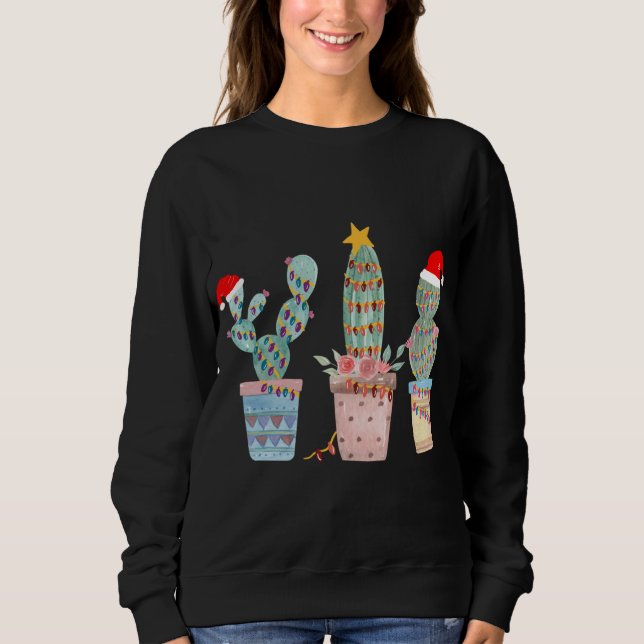 Sudadera Cactus Christmas Tree Luces Cactus Lovers Hand dr (Anverso)